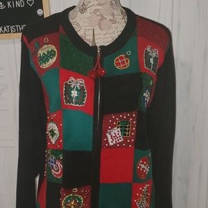 VICTORIA SPENCER LARGE ORNATE "UGLY" XMAS CARDIG L